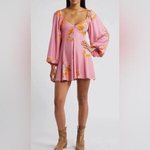 Free People Pink Floral Long Sleeve Dress